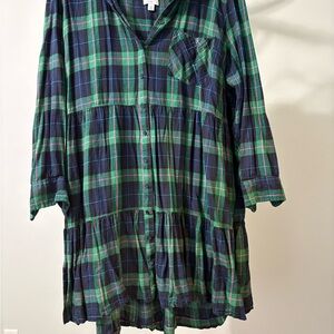 Crown & Ivy Green and Blue Plaid Shirt